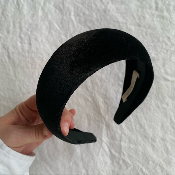 Doen Sestri Velvet Grosgrain Padded Puffy Wide Hair Headband Black